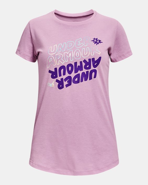 Girls' UA Wordmark Graphic Short Sleeve, Purple, pdpMainDesktop image number 0